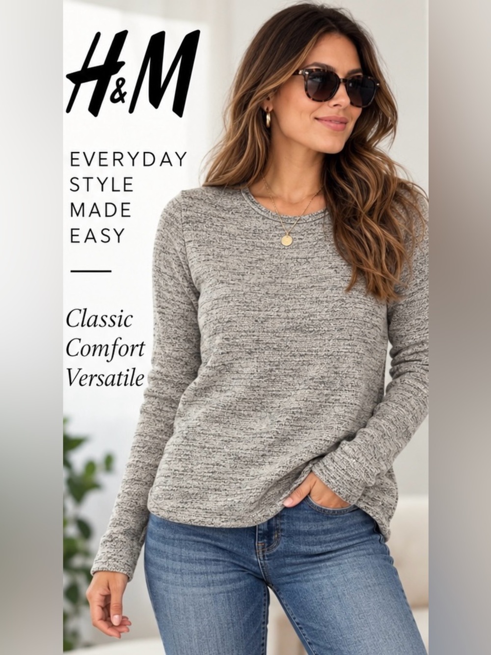 H&M GRAY MARLED LIGHTWEIGHT KNIT LONG SLEEVE SWEATER XS